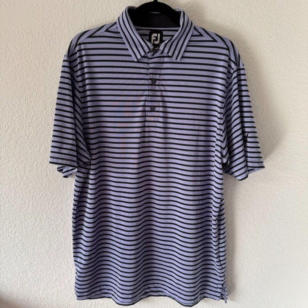 Footjoy Men's Medium Purple and Black Striped Golf Polo Shirt With RH Logo